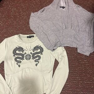 Dragon Print Top and Gray Cropped Cardigan